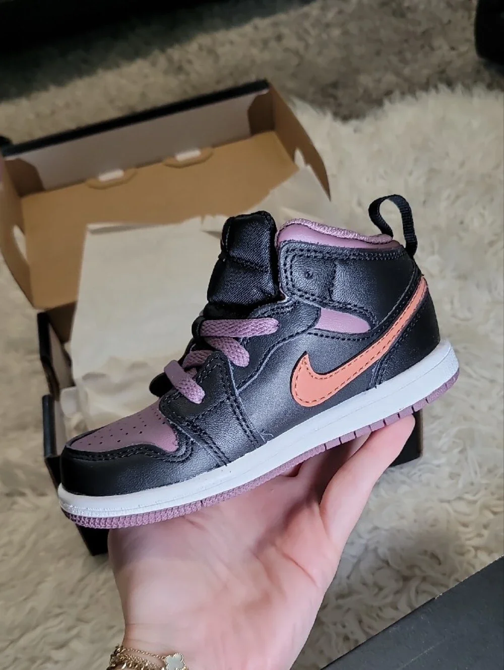 Jordan Kids Black, Pink & Peach High-Top Sneakers